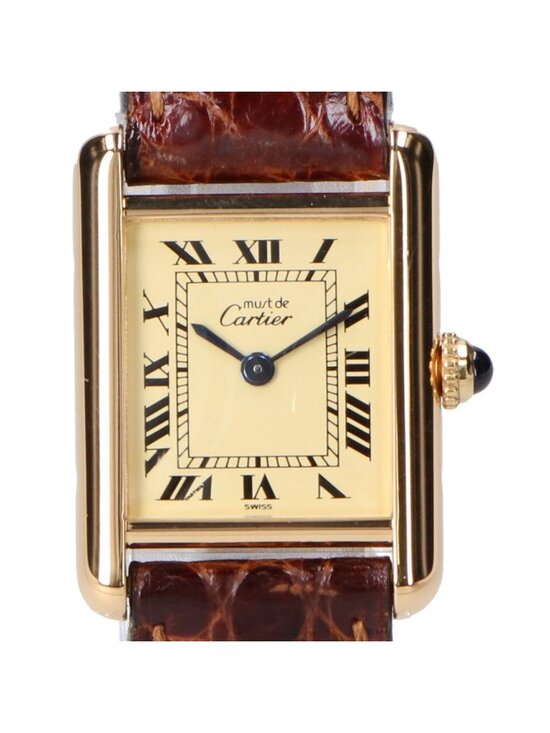 Cartier Polished 925 Must Tank Vermeil SM Ivory Dial Roman Quartz Leather main image 9